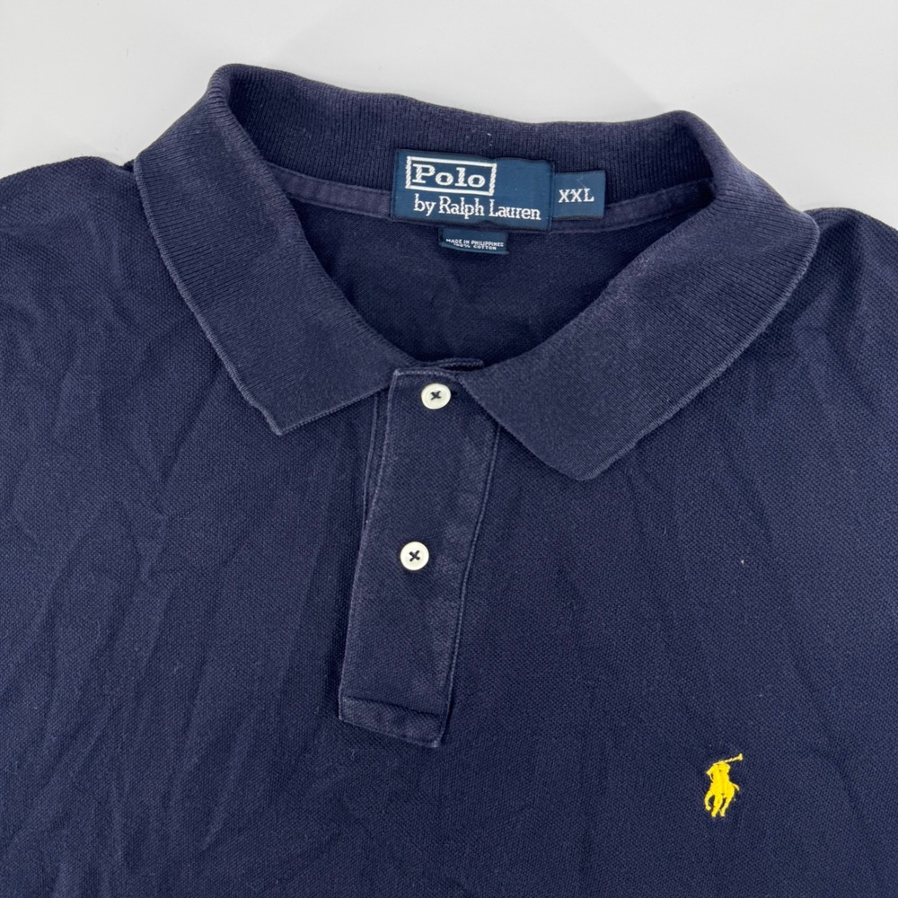 Polo Ralph Lauren Polo Shirt Mens XXL Navy Blue Yellow Pony Logo‎ Cotton Pique